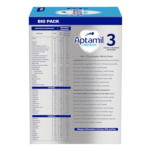 Image of Aptamil Premium Infant Formula for Babies - Stage 3 (12-24 Months) -With DHA ARA - 1.2 kg - Bag-In-Box Pack