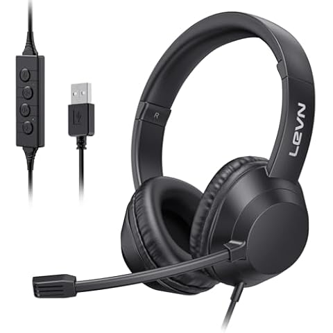 LEVN Headset with Mic, USB Headset with Microphone, Computer Headset with Noise Cancelling Microphone for Laptop PC, Mute in-line Controls, Wired Headset for Work from Home/Open Office/Call Cente Cover