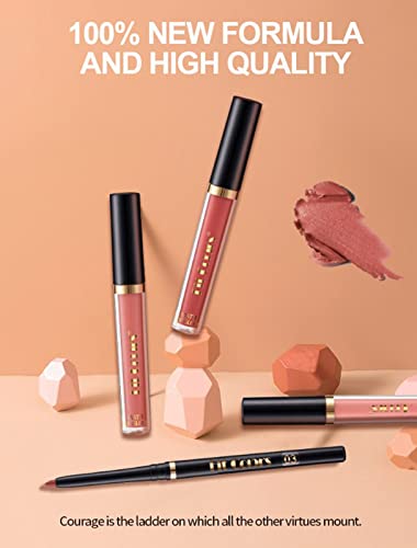 Holzsammlung 6Pcs Matte Liquid Lipstick and Lip Liner Set, Non-Stick Cup Not Fade Waterproof Nude lipstick Makeup Kits Velvety Nude Lipliner Lip Gloss Make Up Gift Set (A) - Image 7