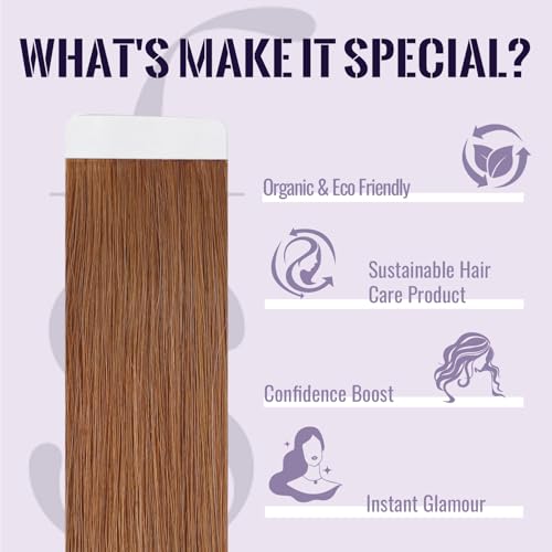 Fshine Tape in Hair Extensions Human Hair Copper Red Remy Human Hair Extensions Tapes Dark Auburn Brown, Seamless Adhesion - Image 2