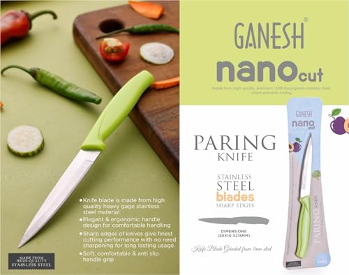 Image of Ganesh Nano Cut Paring Knife Stainless Steel Kitchen Knife Set for Vegetable & Meat Cutting Knife Kitchen Knife Vegetable Knives Stainless Steel Kitchen Knives - Color May Vary
