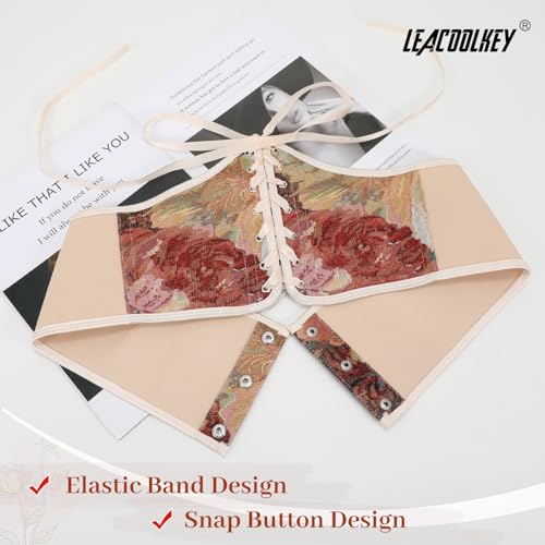 LEACOOLKEY Women Floral Corset Belt Lace-up Tied Waspie Wide Waist Belt Renaissance Costume Corset Belt for Dresses3