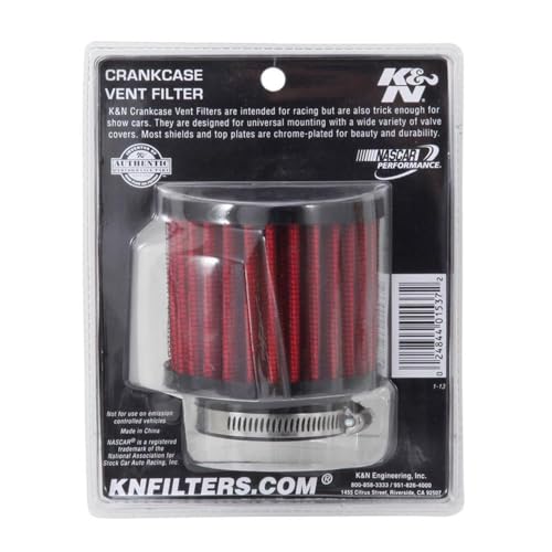 Image of K&N Vent Air Filter / Breather: High Performance, Premium, Washable, Replacement Engine Filter: Flange Diameter: 1.75 In, Filter Height: 2.5 In, Flange Length: 0.625 In, Shape: Breather, 62-1470