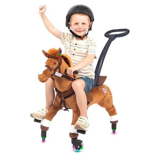 Power Pony Push Ride On Horse for Toddlers 1-3 - 'Champ-Brown Push Pony Ride On Horse Riding Toy for Kids, Parent - Push Handle for Easy Rideable Fun. Caballitos De Juguetes para Montar.