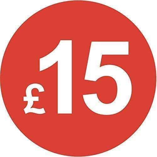 Pack of 500-20mm Price Stickers/Labels - Choose from 10p to £95 - Bright Red - Many Prices to Choose from (£15 - Red)