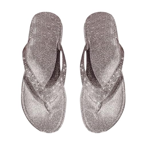 Chanclas para mujer, elegantes, con purpurina, planas, con diamantes de imitación, zapatos de verano para exteriores, cómodas, para yoga, para interiores, exteriores, verano, piscina, playa, sandalias