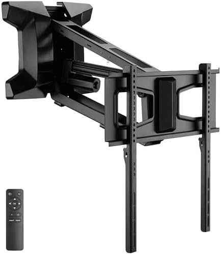 MOUNT-IT! Motorized Fireplace TV Wall Mount | Remote Control Electric Pull Down Mantel Mounting Bracket, Up to 77 Lbs Weight Capacity, Height Adjustable, Swivel, VESA 600x400 Compatible