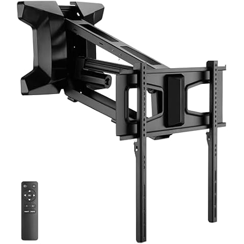MOUNT-IT! Motorized Fireplace TV Wall Mount | Remote Control Electric Pull Down Mantel Mounting Bracket, Up to 77 Lbs Weight Capacity, Height Adjustable, Swivel, VESA 600x400 Compatible Cover