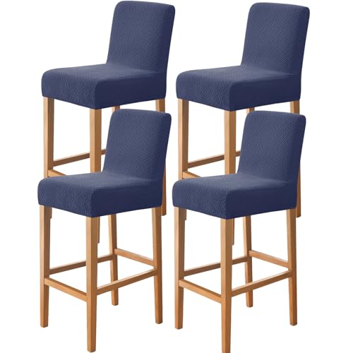 Image of FUANGUI Bar Stool Covers Set of 4, Stretch Bar Stool Seat Covers | Washable Removable Bar Chair Covers with Backs Slipcovers, Bar Chair Covers Square for Kitchen Dining Room Cafe
