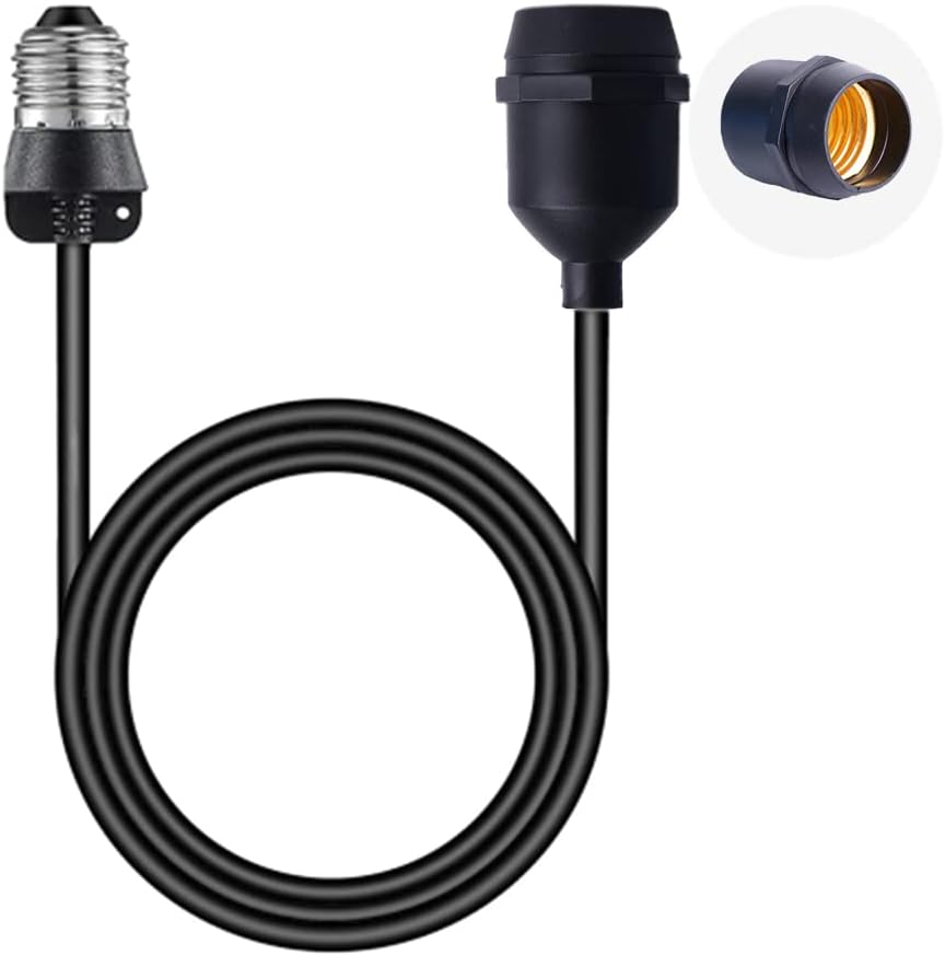 E26/E27 Light Socket Extender Cord,E26 to E26 Socket Extender, 6.6 FT Extension, Outdoor String Lights Extension for Backyard, Porch, Garden Indoor Outdoor Porch Garage Patio Use (1)