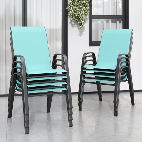 Image of Patio Chairs Set of 8, Stackable Outdoor Dining Chairs for All Weather Textilene Fabric & Metal Frame, Outdoor Chairs Set for Backyard Deck Garden