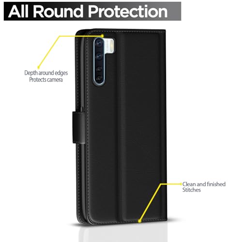 Image of Pikkme Flip Cover Leather Finish | Inside TPU with Card Pockets | Wallet Stand and Shock Proof | Complete Protection Flip Case for Oppo F15(Black)