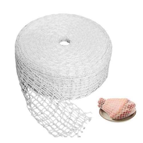 Red de jamón blanca para ahumar, parrilla, parrilla enrollada, red de asado, red para asar, red de algodón para almacenar, asar y cocinar carne, n.º 16, parrilla elástica (5 metros)