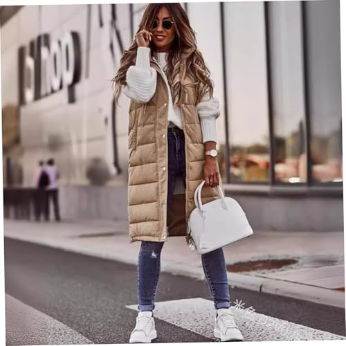 Chaleco largo de algodon para mujer acolchado con capucha de longitud media casual 3