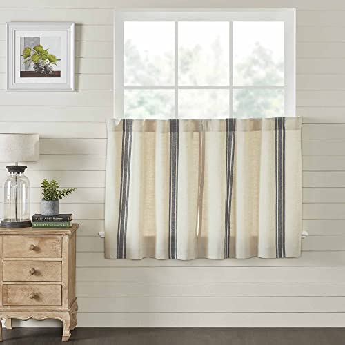 Market Place Gray Grain Sack Stripe Tier Curtains, Farmhouse Style Window Cafe Curtain Set Of 2, 36" X X 36" W #TOP1
