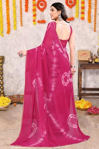 Image of MIRCHI FASHION Women Saree Shibori Print Chiffon | Elegant Festive and Functional Sari for All-Day Comfort with Matching Blouse