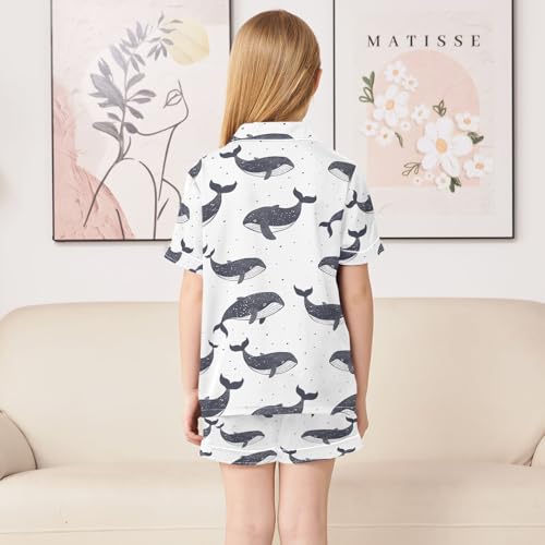 ALAZA Black Whale Pajamas Satin Pajama Set Short Sleeve Button Down Sleepwear4