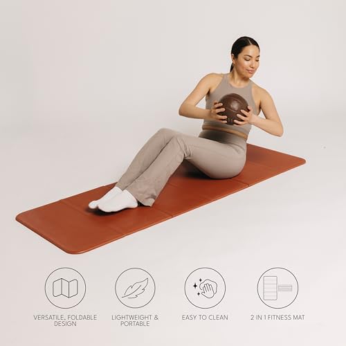 Stakt – Foldable Multi-Purpose Fitness & Yoga Mat with Patented Design, Workout Mat with Non-Slip Surface, Portable & Lightweight, For Studio or Home Use, As Seen on Shark Tank (Terracotta)