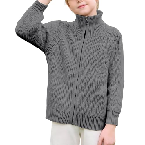 Boys Girls Cable Knit Cardigan Sweater Full Zip Long Sleeve Chunky Sweater Outerwear Kids School Uniform Fall Winter Jackets
