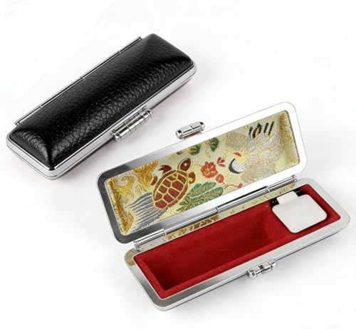 Amazon | 高級もみ革印鑑ケース 鶴亀柄・ブラック 個人用ハンコケース