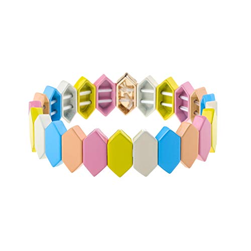 PLTGOOD Tile Enamel Bracelets - Rainbow Tile Bead Bracelets Colorblock Stackable Stretch Bracelets Bohemia Strand Bangle Bracelet for Women Men Girls