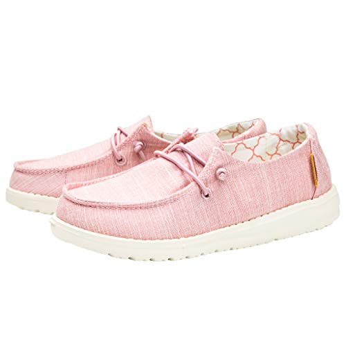 Image of HEYDUDE Girl's Wendy Youth Linen Cotton Candy Size 3 | Girl's Shoes | Girl's Lace Up Loafers | Comfortable & Light-Weight