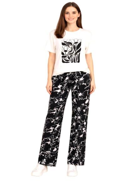 Women’s Printed Half Sleeve T-Shirt & Pyjama Set | Polyester Relaxed Fit Nightwear & Lounge Wear Set for Sleep & Home Comfort - Off White-picture-10