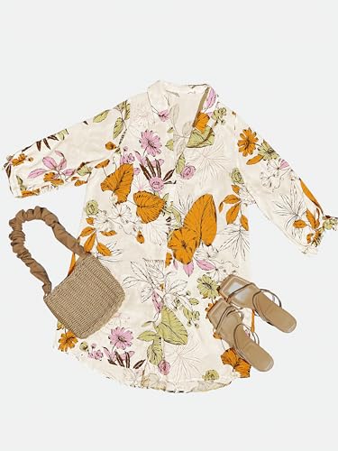 CUPSHE Women Mini Summer Dress Cover Up Oversize Floral Shirt 3/4 Sleeve Cuff Tie Button Down Beach Dresses Cover Up Top4