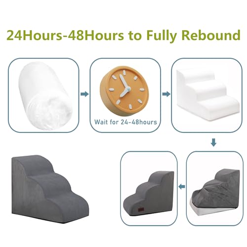 Breiter Hundetreppe 4 Stufen 50cm hoch für Kleine Hunde, Hochdichtem Schaumstoff Haustiertreppe, Waschbarem Bezug und Rutschfestem Boden, 51x72x41cm