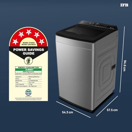 Image of IFB 7.5 Kg 5 Star AI Powered Deepclean Technology Fully Automatic Top Load Washing Machine with Inbuilt Heater(TL751MS2SID,Eco Inverter, Power Steam, Activmix, 4 Year Machine Warranty,Mystic Silver)