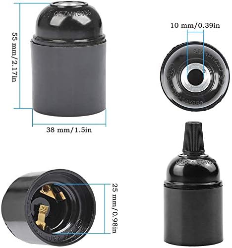 NA 5 Pack of Bakelite Lamp Holder Black E27 Bakelite Light Holder Screw Light Bulb Holder Socket Set