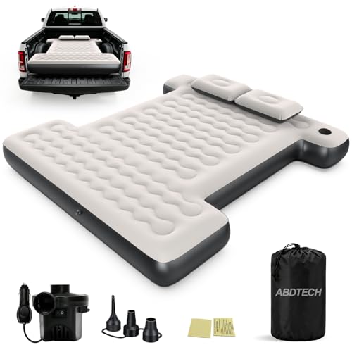 Abdtech Inflatable Camping Truck Bed Mattress - Portable Car Air Mattress for 5.5-5.8ft Full Size Short Pickup Bed Includes Pump Pillow Repair Kit Carrying Case for Travel