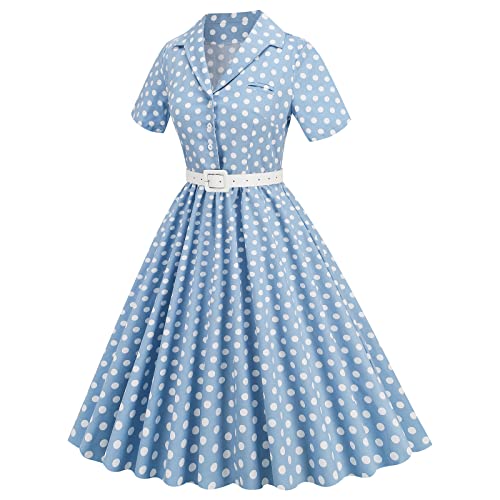 Image of 1950s Dresses for Women Vintage Rockabilly Retro Short Sleeve Tie Midi Dress Cocktail Party Evening Prom Gown