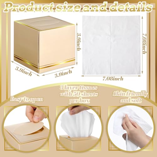 Image of Fourluoo 12 Pack Facial Tissues Cube Boxes Face Box 600 Sheets 3 ply Soft Paper Square Tissues Bulk for Car Pocket Toilet Household Bedroom Family(Light Brown)