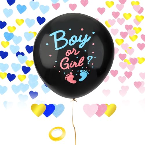 Image of Gender Reveal Balloon, 36 Inch Black Gender Reveal Balloon Big Boy or Girl Balloon Kit with Footprint Blue and Pink Confetti for Baby Genders Reveal Ideas Party Decorations Baby Shower Party Supplies