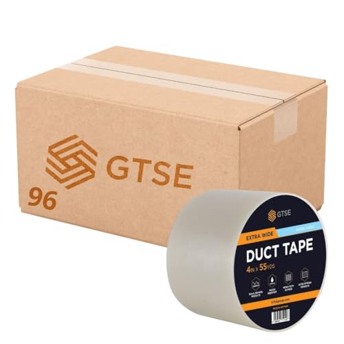GTSE Wide Duct Tape, Clear, 4 Inches x 55 Yards (164 ft), Heavy Duty, Waterproof Repair Tape for Indoor or Outdoor Use, 96 Rolls