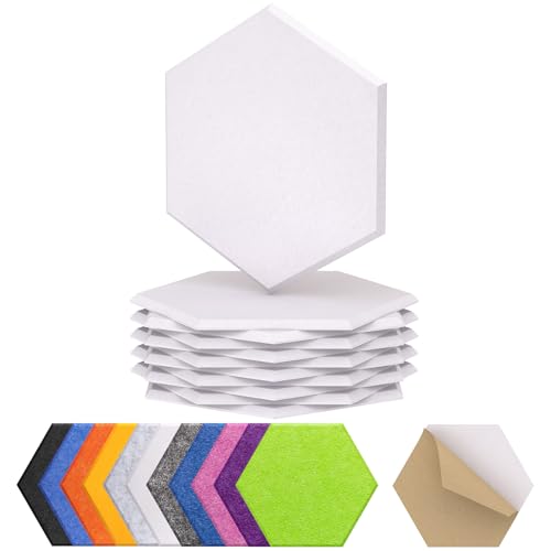 TONOR Lote de 12 Paneles Acústicos Murales Autoadhesivos, 30 x 26 x 1 cm Panel acústico de Alta Densidad, Espuma Acústica Hexagonal Aislante para Estudios, Oficinas, Dormitorios, Salones, Blanco