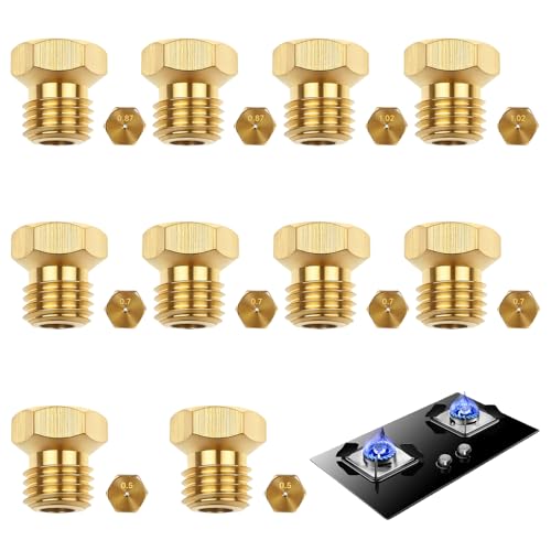 QEAS 10 Pièces Gicleur Gaz Butane Universels, Gicleur Gaz de Ville, Injecteur de Gaz Gicleur Bouteille Kit 0.5/0.7/0.7/0.87/1.02mm, Injecteur Gaz Butane pour...