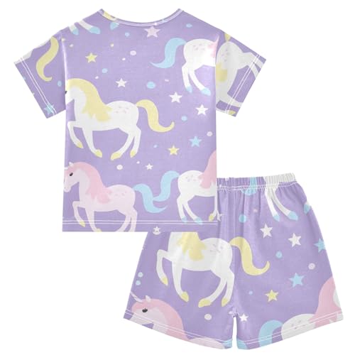 Summer Pajama Set Unicorn Purple, Short Sleeve Sleepwear Nightwear2