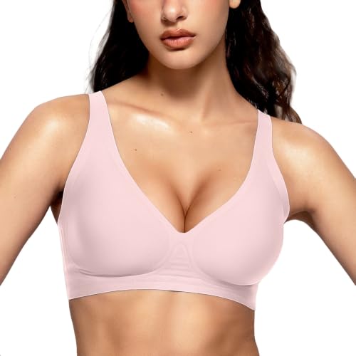 Image of Vertvie Jelly Wireless Bras for Women Push Up Plunge Seamless T-Shirt Bras No Underwire Supportive Full Coverage Bralettes