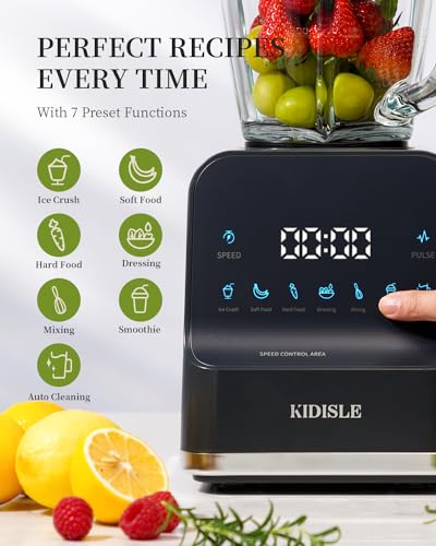 Professional-Smoothie-Blenders-1200W-Powerful-Blender-for-Shakes-and-Smoothies-Puree-Ice-CrushTouchscreen-for-7-Functions-9-Speeds-Plus-Pulse-52oz-Glass-Jar-Dark-Gray