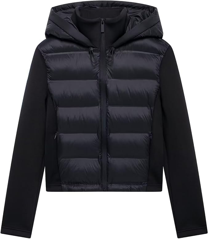 Women's Cropped Jacket Hooded Down Puffer Jackets, Full-Zip Lightweight Quilted Winter Warm Coat