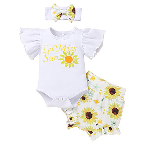 Image of Isn't She Lovely Newborn Baby Girls Coming Home Outfit Ruffle Romper Shorts Pants Headband 3PCS Summer Clothes Set