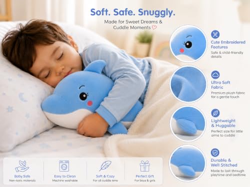 Image of Dolphin Plush Toy for Kids | Soft Cuddly Toys for Baby, Animal Plush Toy for Nursery, Birthday Gift Boys & Girls | Baby Blue Dolphin Toy | 40 CM