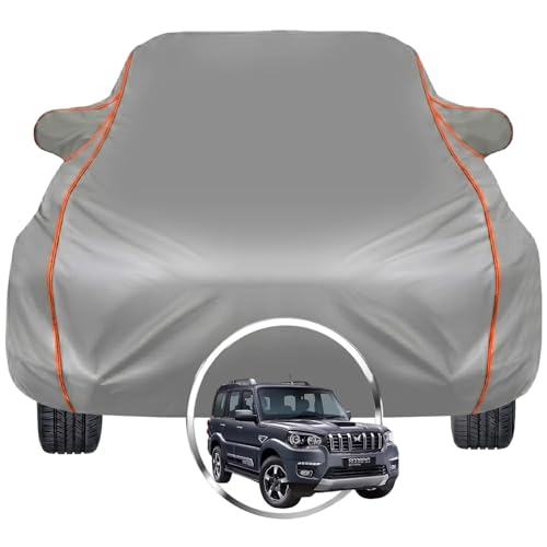 Image of Pivalo Car Cover for Mahindra Scorpio N - Fits All Model & Year | 100% Waterproof All-Weather UV & Paint Protection | Premium 3-Layer Fabric | Triple Stitched with Reflective Piping (Grey)