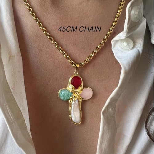 Colorful Cross Zircon Pendant Necklace, Dainty Gold Cross Pendant Necklace, Adjustable Chain Jewelry for Women2