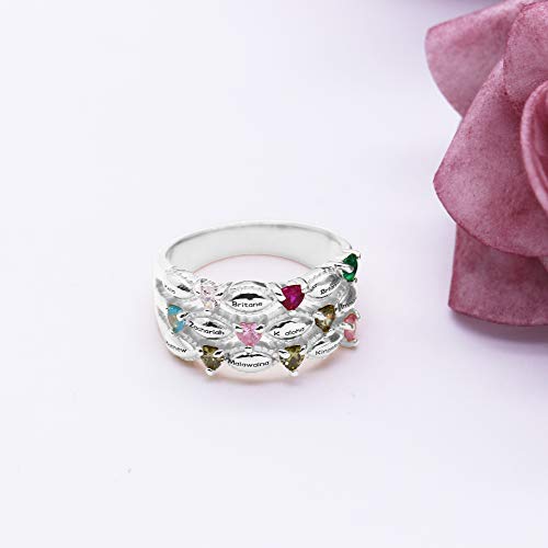 Shiny Alice Personalized Mothers Rings 9 Simulated Birthstones Rings For Mother Name Rings Mother Grandmother Gifts For Mother's Day(Silver 8) #TOP2