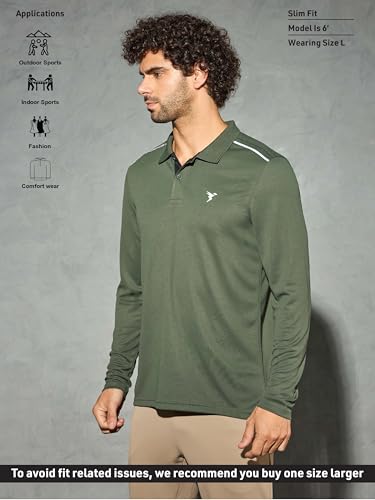 Image of TECHNOSPORT Men's Solid Full Sleeve Polo T-Shirt TECHNOCOOL+ Quick Dry Slim Fit Sports Tee for Travel Casual Smart Wear UPF50+ Anti Odour