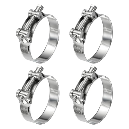 Kozelo 4Pcs 304 Stainless Steel T-Bolt Hose Clamp, Adjustable OD Range 3.4" to 3.6" (86-91mm) Heavy Duty Pipe Strap Clamp, Metal Fuel Line Clamping for Automotive, Plumbing, Industrial