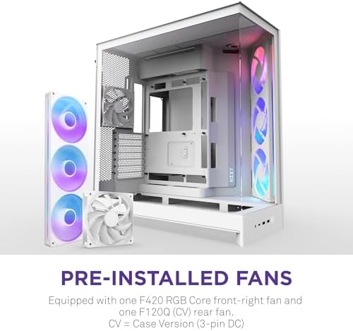 NZXT H9 Flow RGB (2025) – Büyük Çift Bölmeli ATX Mid-Tower Airflow Bilgisayar Kasası – 1 x 420 mm RGB Fan Birimi ve 1 x 120 mm Fan – 420 mm Radyatör Desteği – Sertleştirilmiş Cam – Beyaz - Görsel 3